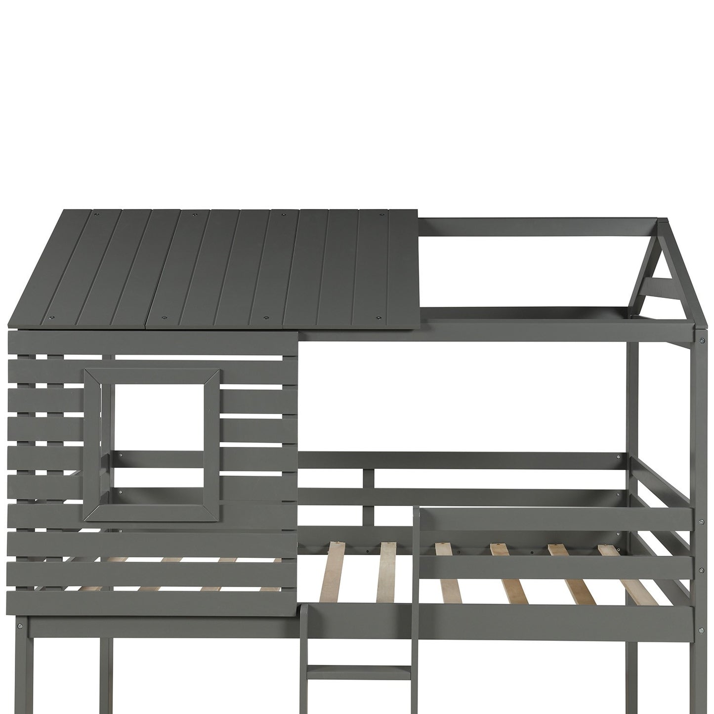 Gray Twin Over Twin Bunk Bed with Roof