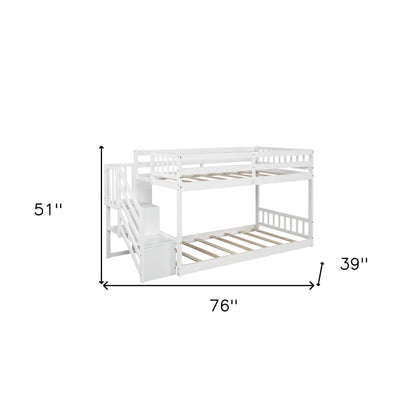 White Twin Over Twin Staircase Bunk Bed - FurniFindUSA