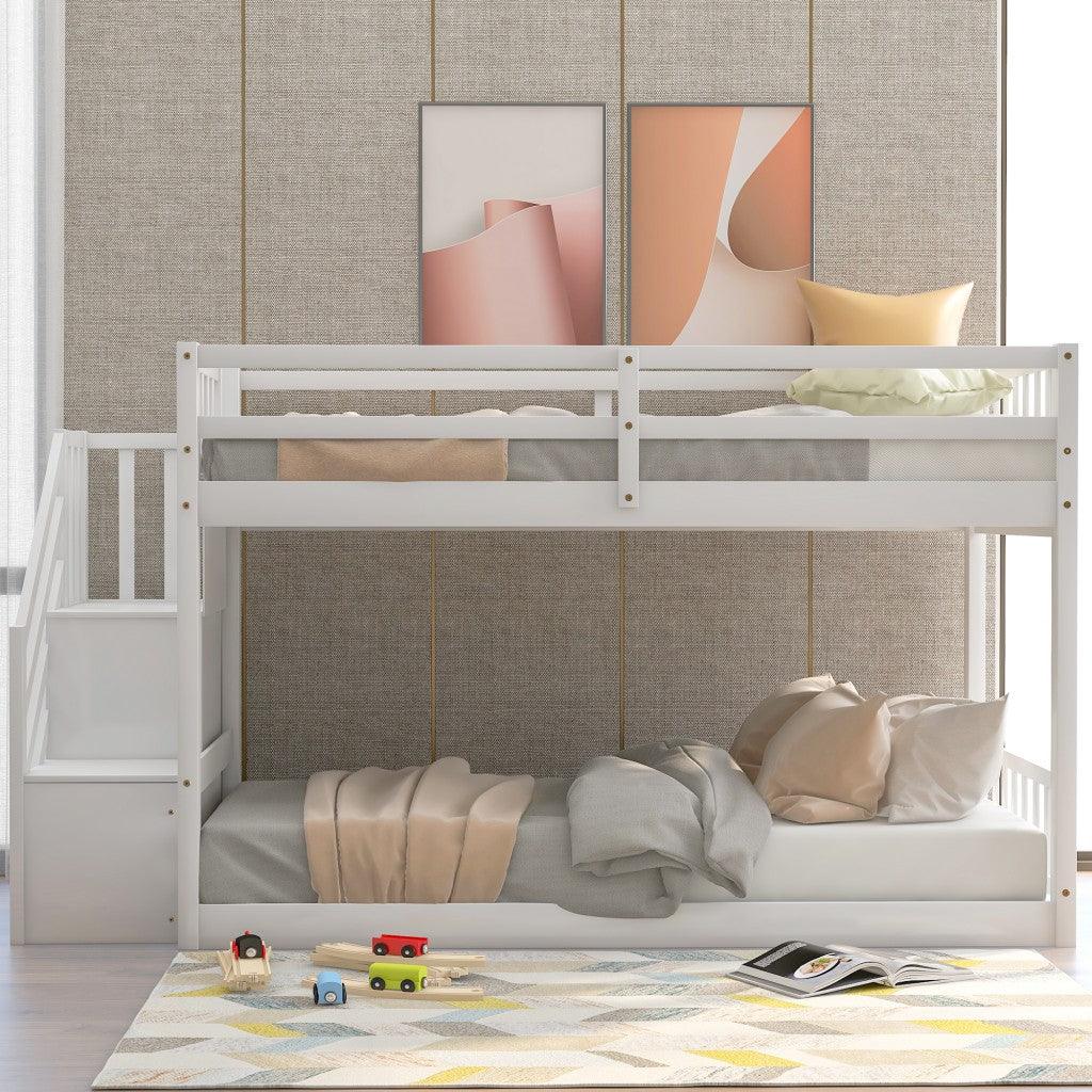 White Twin Over Twin Staircase Bunk Bed - FurniFindUSA