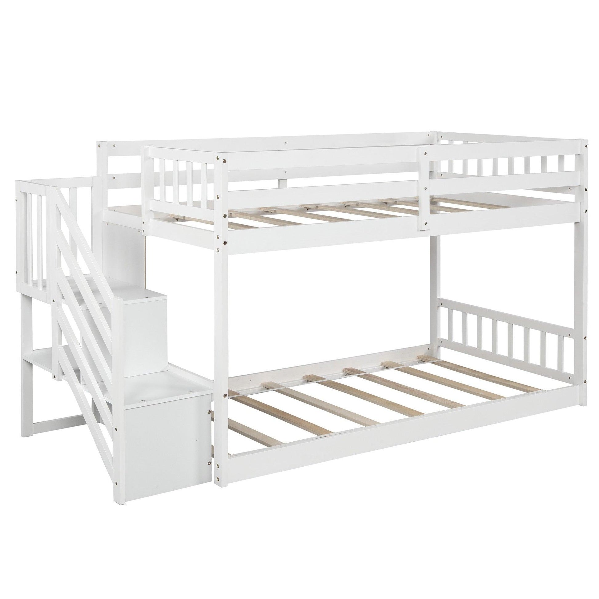 White Twin Over Twin Staircase Bunk Bed - FurniFindUSA