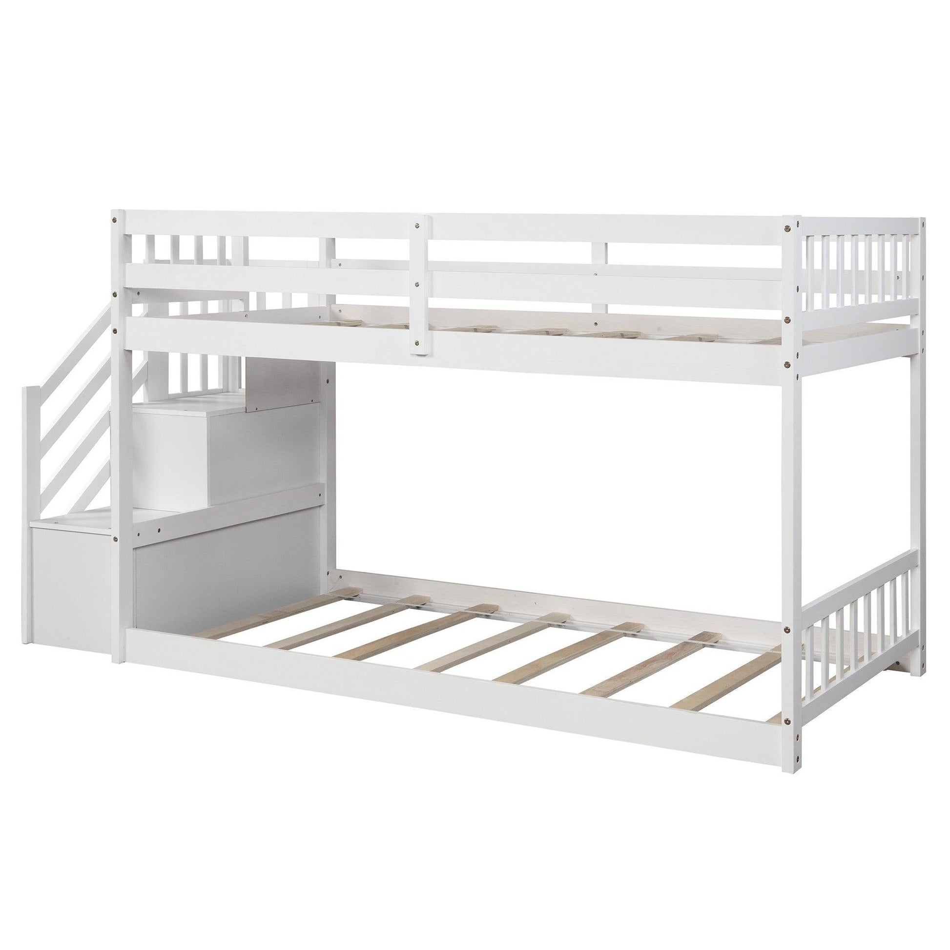 White Twin Over Twin Staircase Bunk Bed - FurniFindUSA