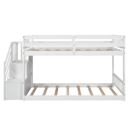 White Twin Over Twin Staircase Bunk Bed - FurniFindUSA