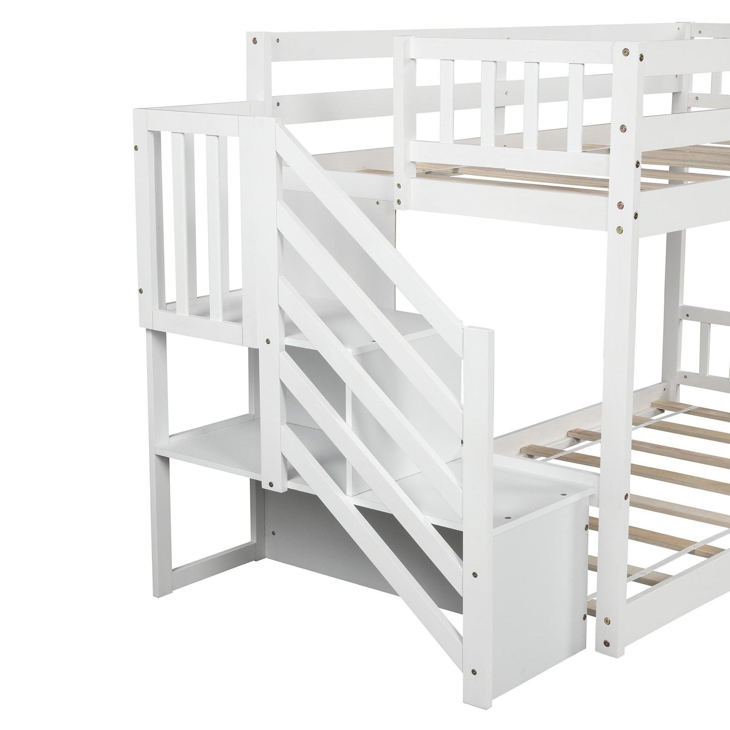 White Twin Over Twin Staircase Bunk Bed - FurniFindUSA