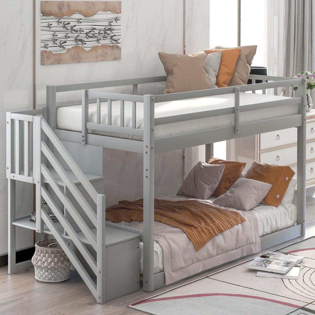 Gray Twin Over Twin Staircase Bunk Bed - FurniFindUSA