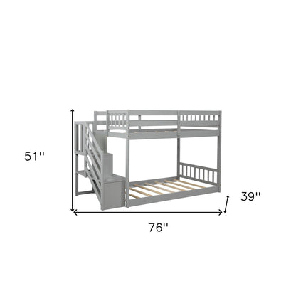 Gray Twin Over Twin Staircase Bunk Bed - FurniFindUSA