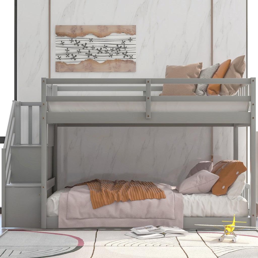 Gray Twin Over Twin Staircase Bunk Bed - FurniFindUSA