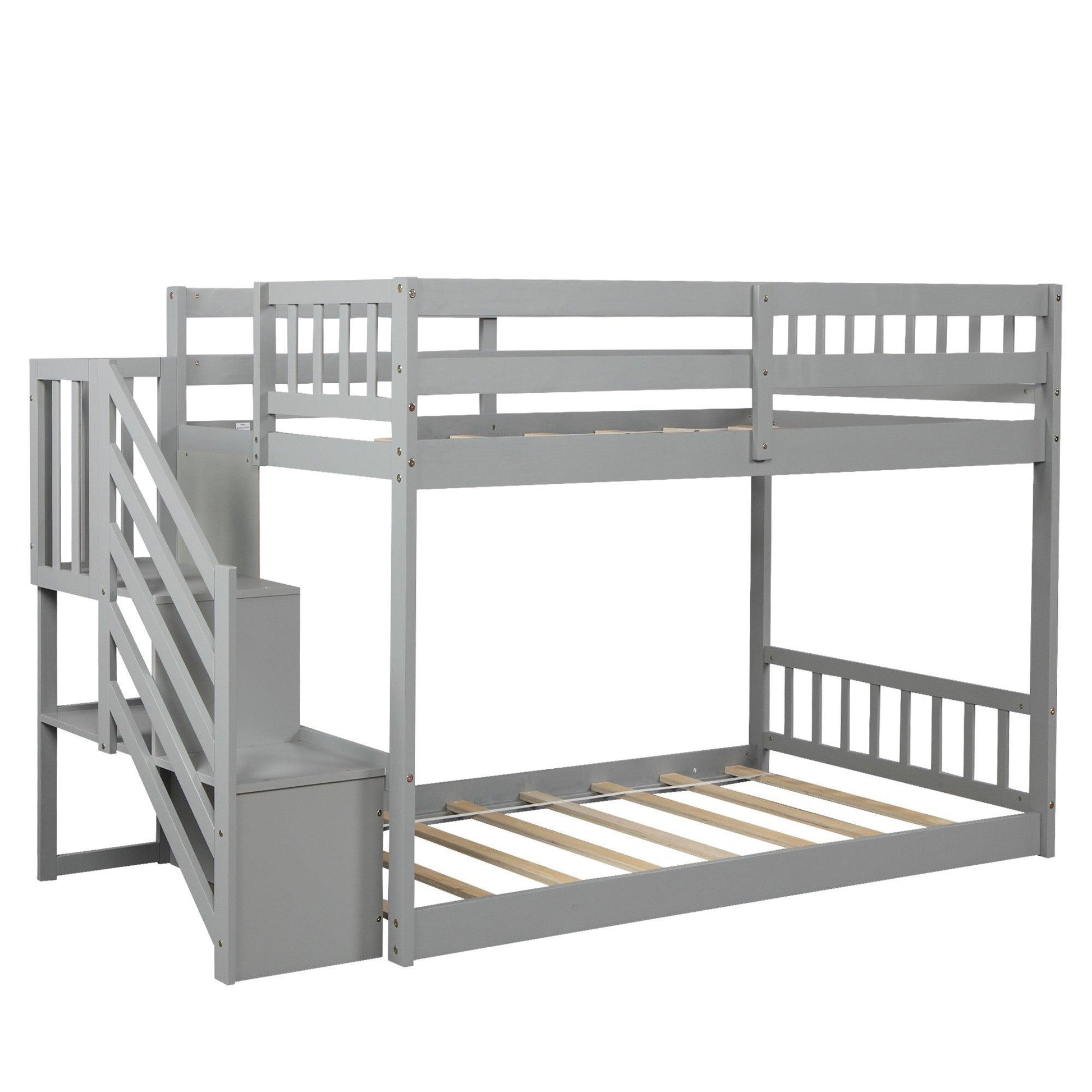 Gray Twin Over Twin Staircase Bunk Bed - FurniFindUSA