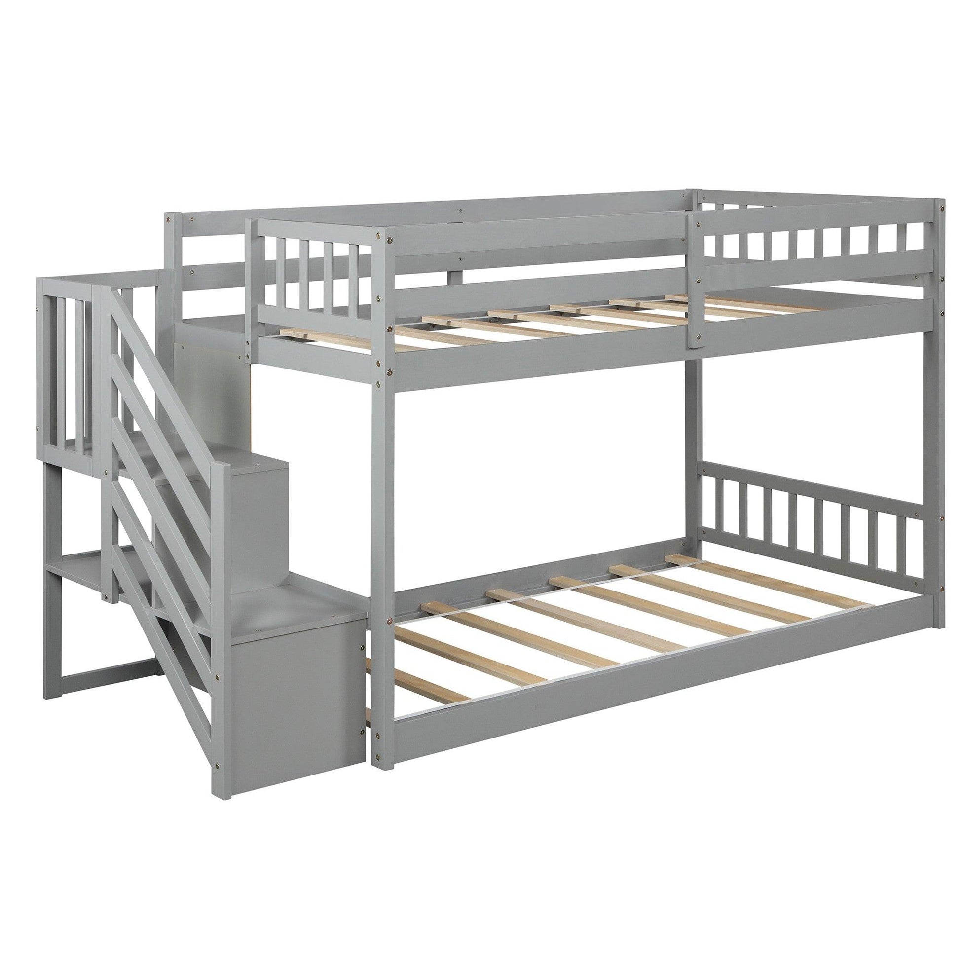 Gray Twin Over Twin Staircase Bunk Bed - FurniFindUSA