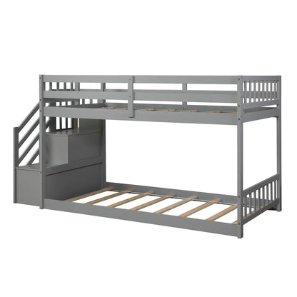 Gray Twin Over Twin Staircase Bunk Bed - FurniFindUSA