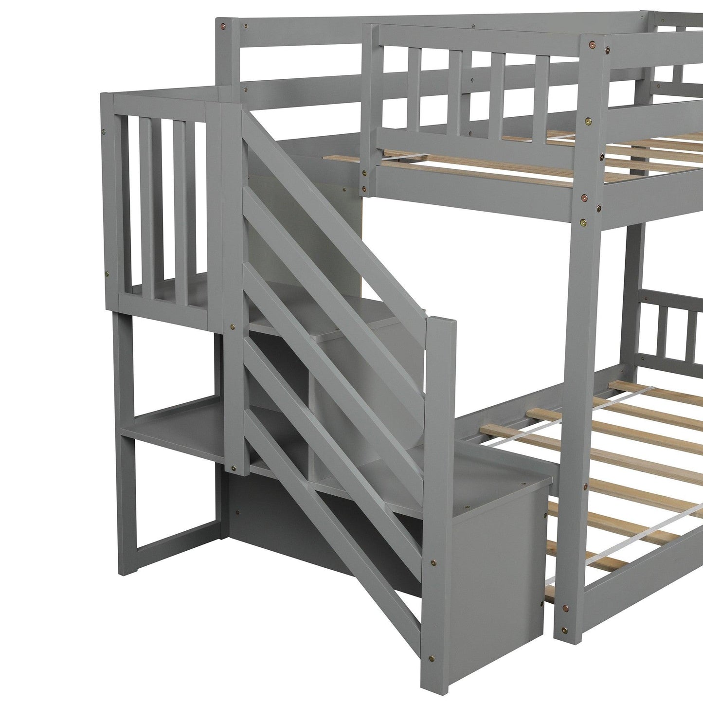 Gray Twin Over Twin Staircase Bunk Bed - FurniFindUSA