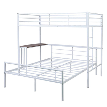 White Twin Over Full Size Metal Bunk Bed with Desk - FurniFindUSA