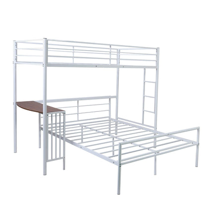 White Twin Over Full Size Metal Bunk Bed with Desk - FurniFindUSA