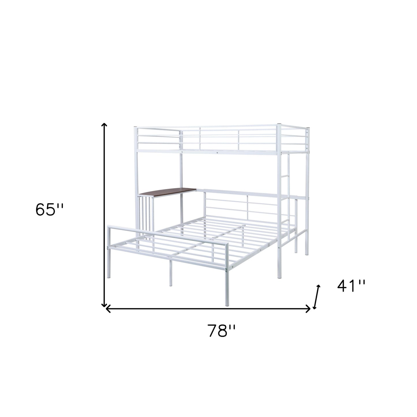 White Twin Over Full Size Metal Bunk Bed with Desk