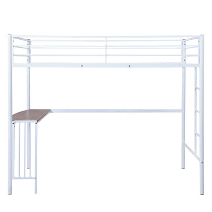 White Twin Over Full Size Metal Bunk Bed with Desk - FurniFindUSA