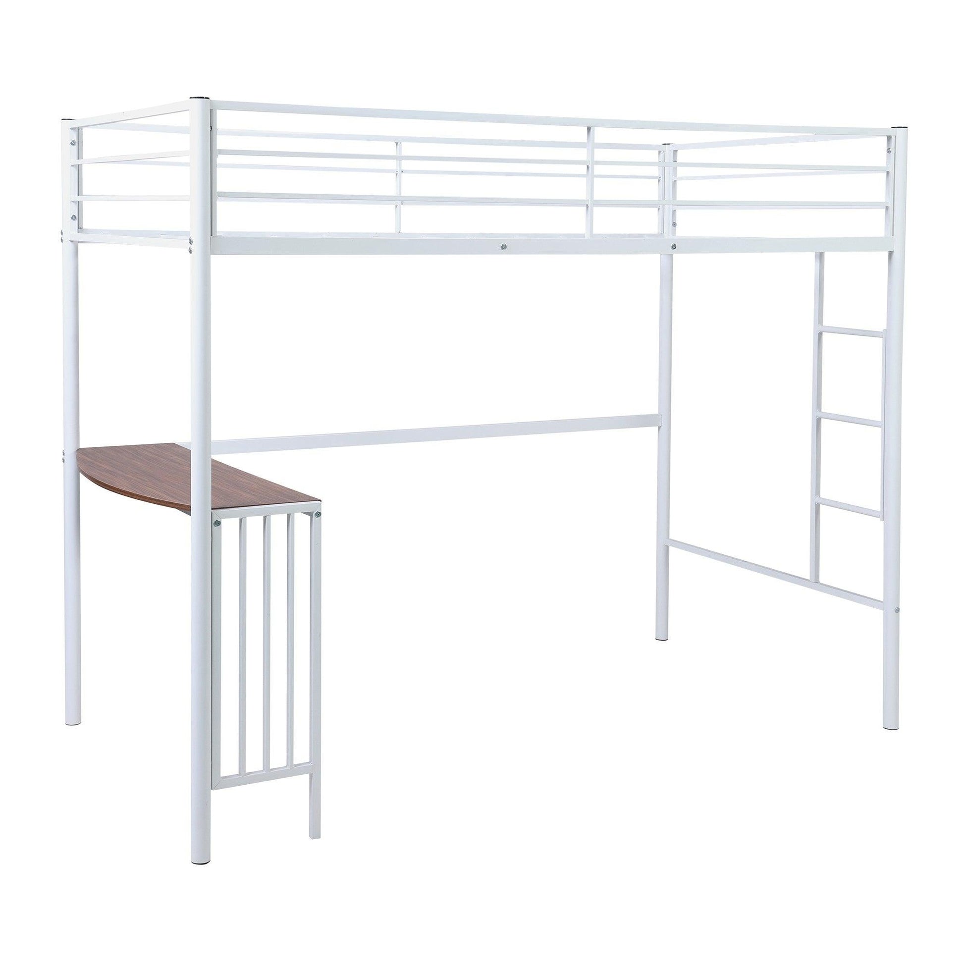 White Twin Over Full Size Metal Bunk Bed with Desk - FurniFindUSA