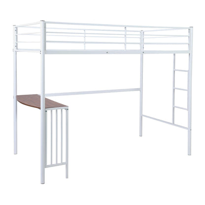 White Twin Over Full Size Metal Bunk Bed with Desk - FurniFindUSA