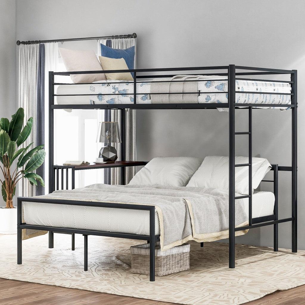 Black Twin Over Full Size Metal Bunk Bed with Desk - FurniFindUSA