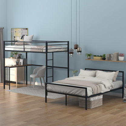 Black Twin Over Full Size Metal Bunk Bed with Desk - FurniFindUSA