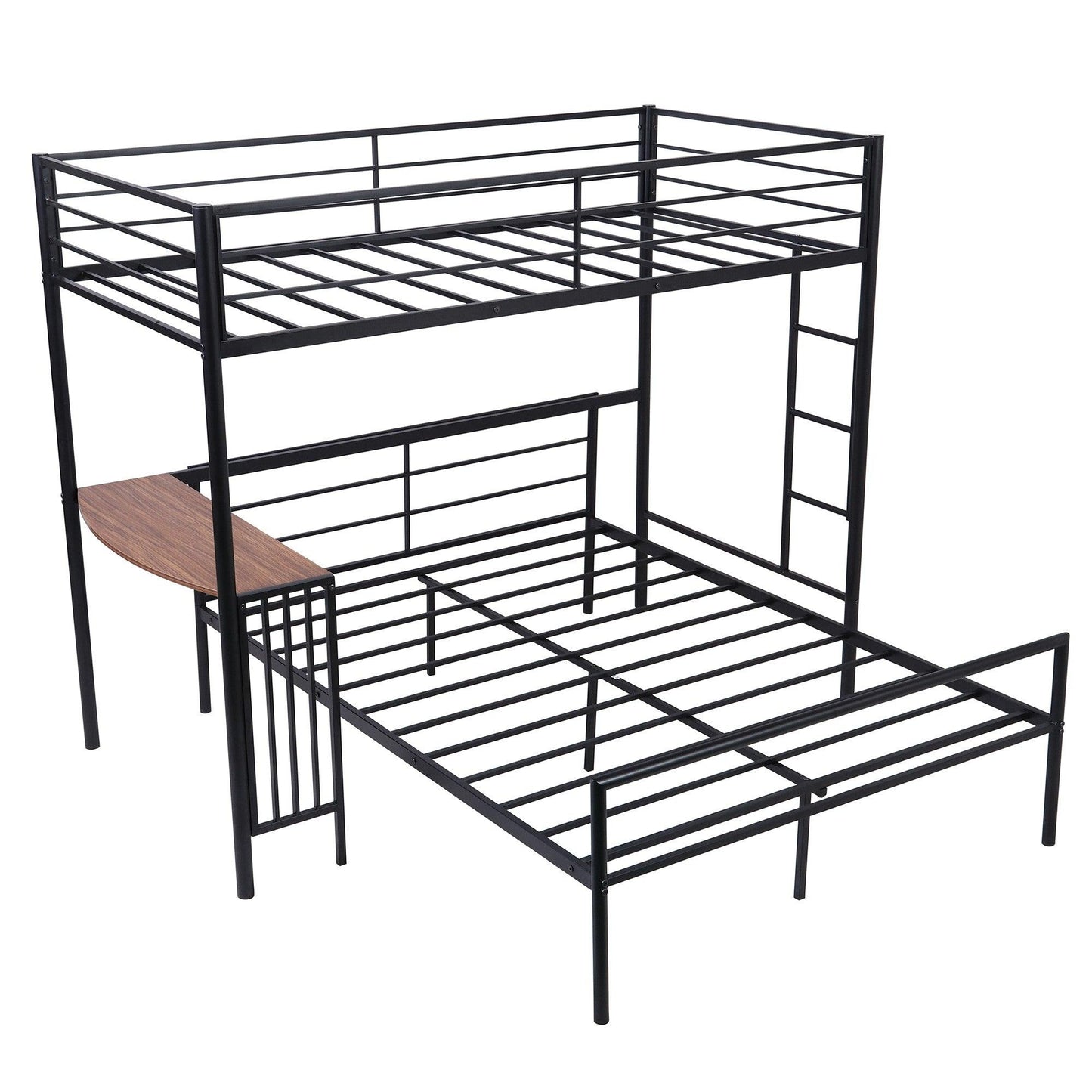 Black Twin Over Full Size Metal Bunk Bed with Desk - FurniFindUSA