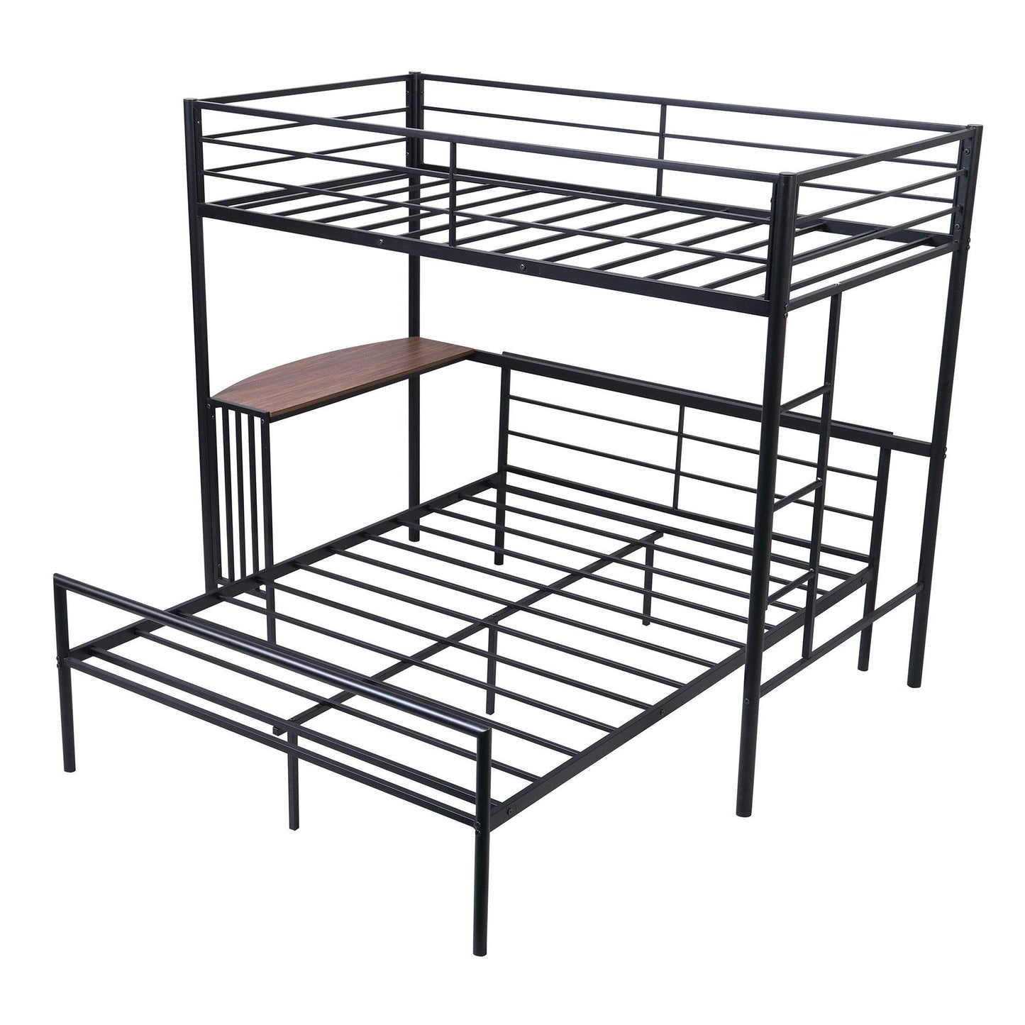 Black Twin Over Full Size Metal Bunk Bed with Desk - FurniFindUSA