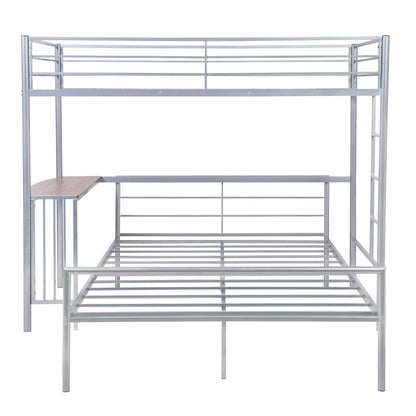 Silver Twin Over Full Size Metal Bunk Bed with Desk - FurniFindUSA