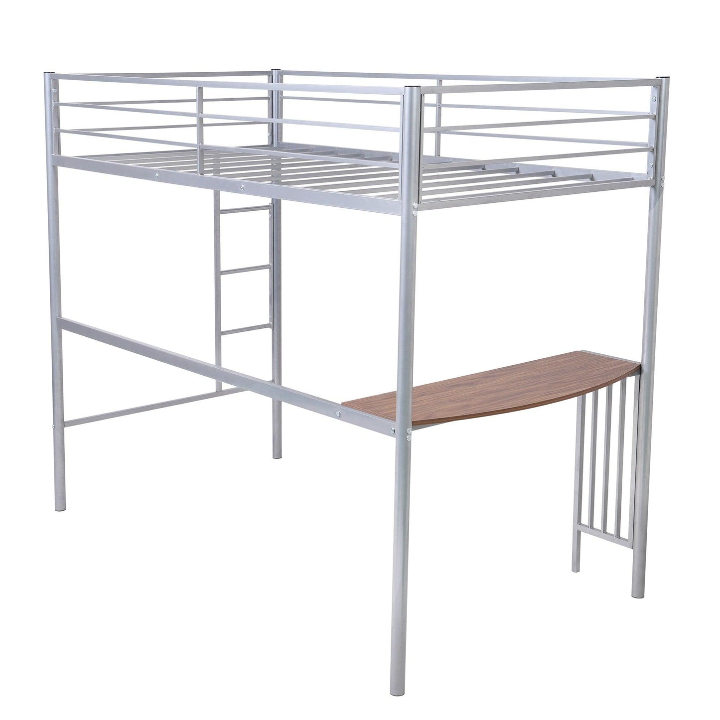 Silver Twin Over Full Size Metal Bunk Bed with Desk - FurniFindUSA