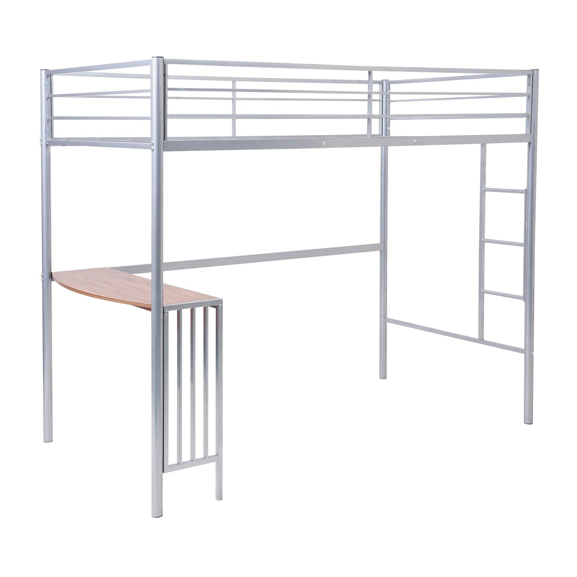 Silver Twin Over Full Size Metal Bunk Bed with Desk - FurniFindUSA