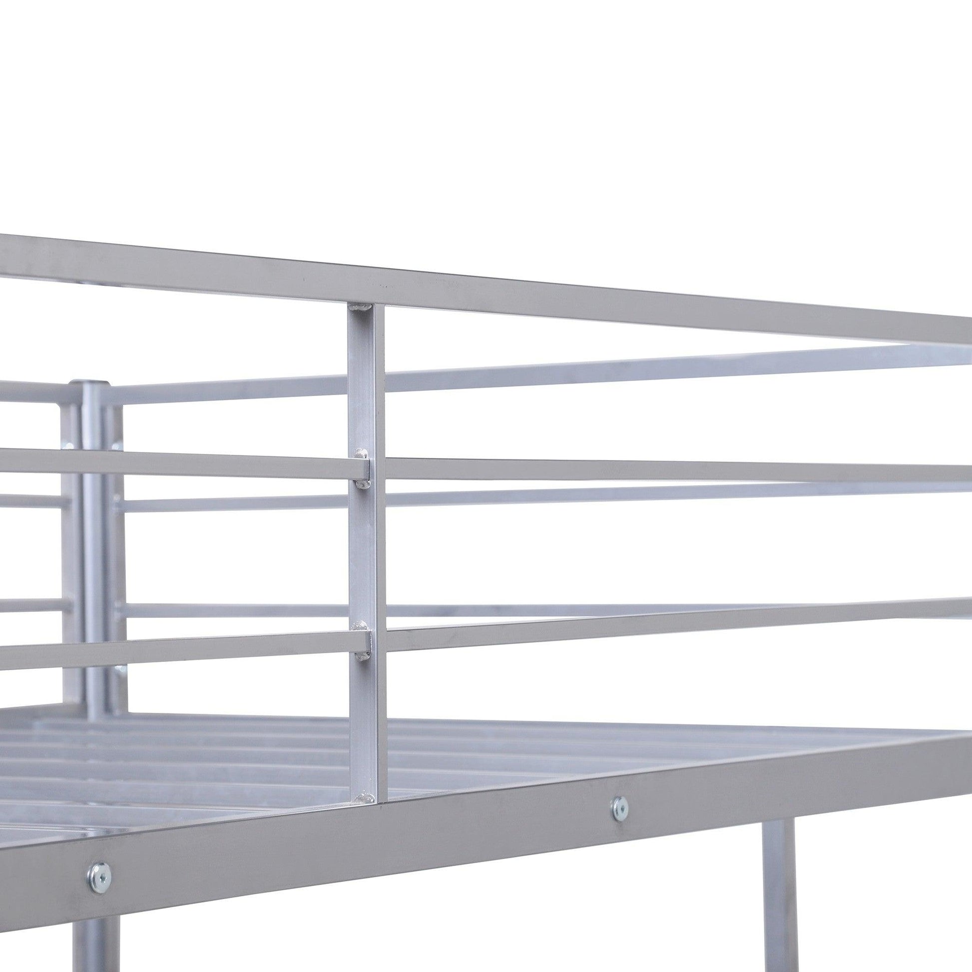 Silver Twin Over Full Size Metal Bunk Bed with Desk - FurniFindUSA