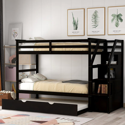 Brown Twin Over Twin Bunk Bed with Trundle - FurniFindUSA