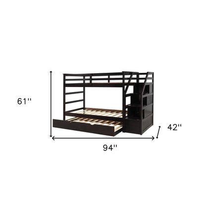 Brown Twin Over Twin Bunk Bed with Trundle - FurniFindUSA