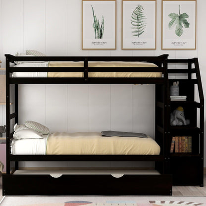 Brown Twin Over Twin Bunk Bed with Trundle - FurniFindUSA