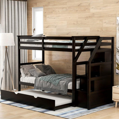 Brown Twin Over Twin Bunk Bed with Trundle - FurniFindUSA