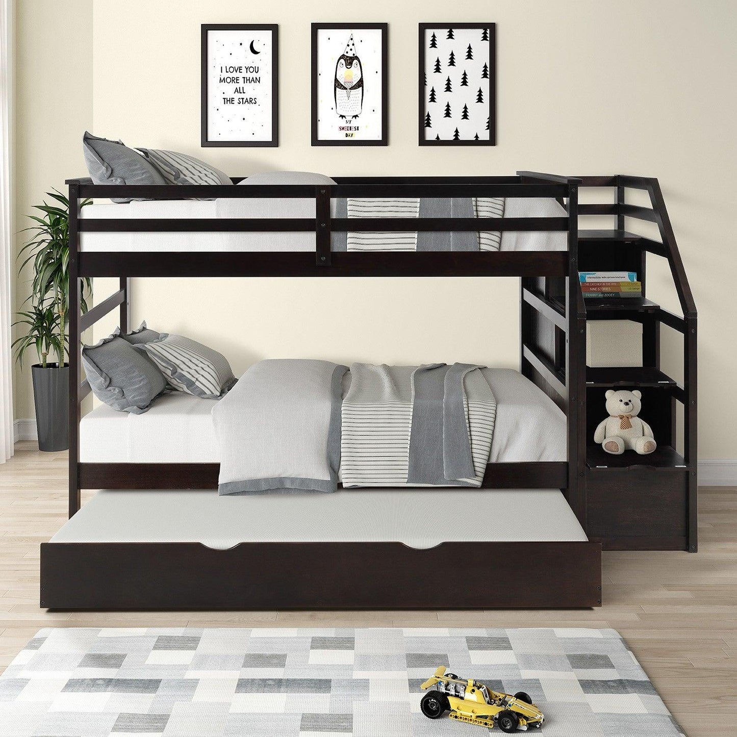 Brown Twin Over Twin Bunk Bed with Trundle - FurniFindUSA