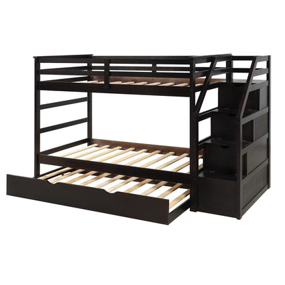 Brown Twin Over Twin Bunk Bed with Trundle - FurniFindUSA