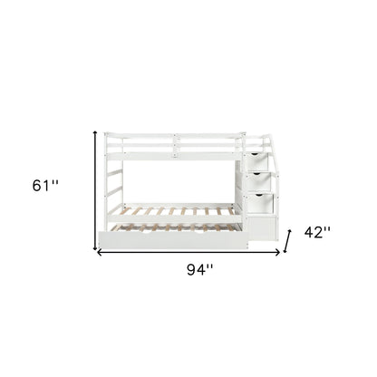 White Twin Over Twin Bunk Bed with Trundle