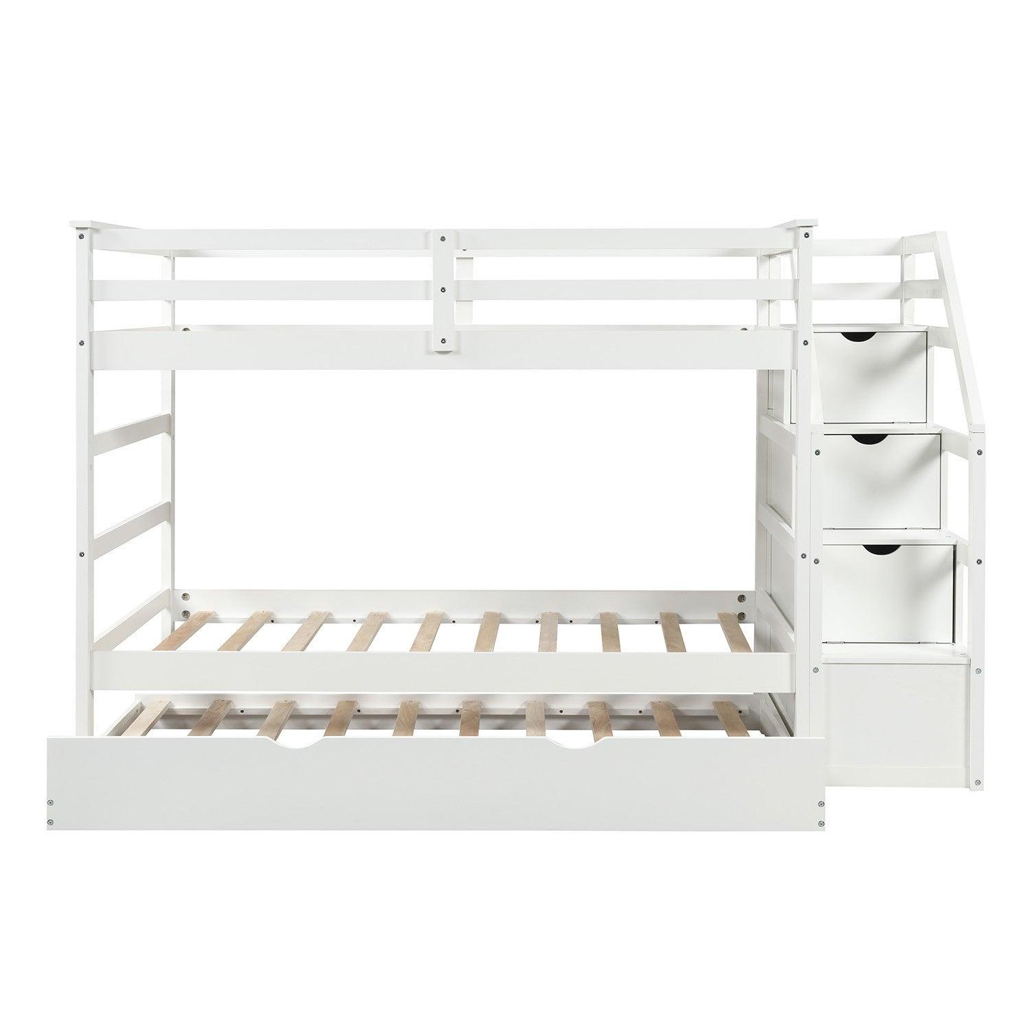 White Twin Over Twin Bunk Bed with Trundle - FurniFindUSA