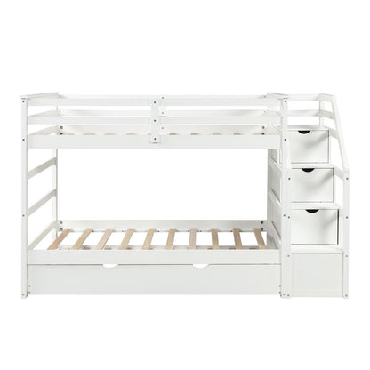 White Twin Over Twin Bunk Bed with Trundle - FurniFindUSA