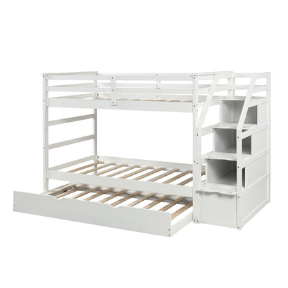 White Twin Over Twin Bunk Bed with Trundle - FurniFindUSA