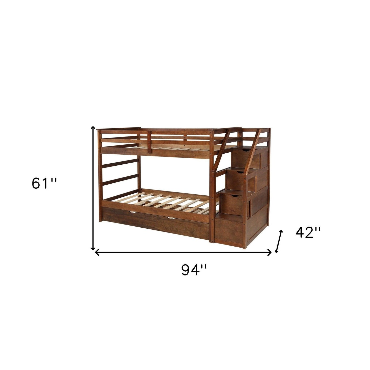 Walnut Twin Over Twin Bunk Bed with Trundle - FurniFindUSA