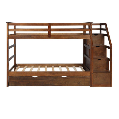 Walnut Twin Over Twin Bunk Bed with Trundle - FurniFindUSA