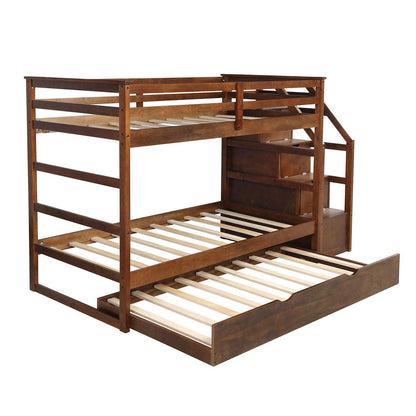 Walnut Twin Over Twin Bunk Bed with Trundle - FurniFindUSA