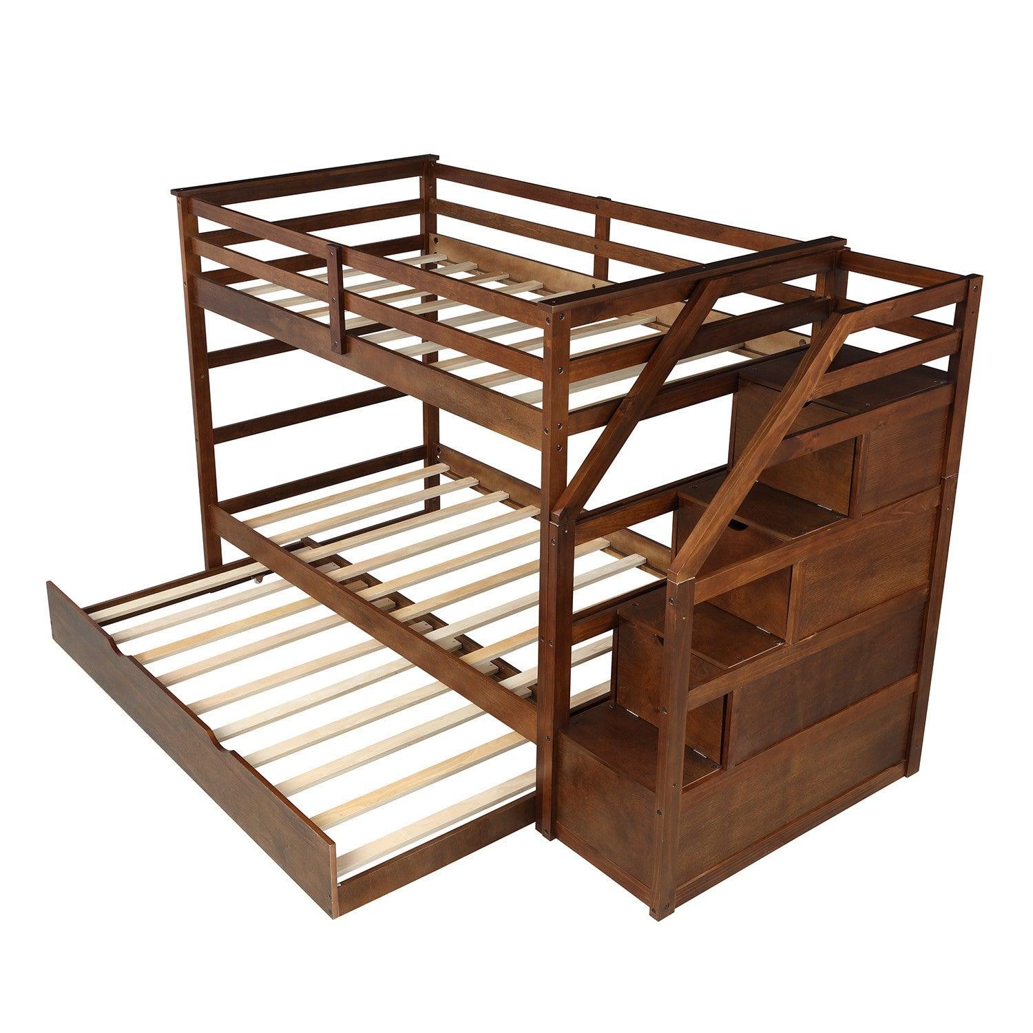 Walnut Twin Over Twin Bunk Bed with Trundle - FurniFindUSA