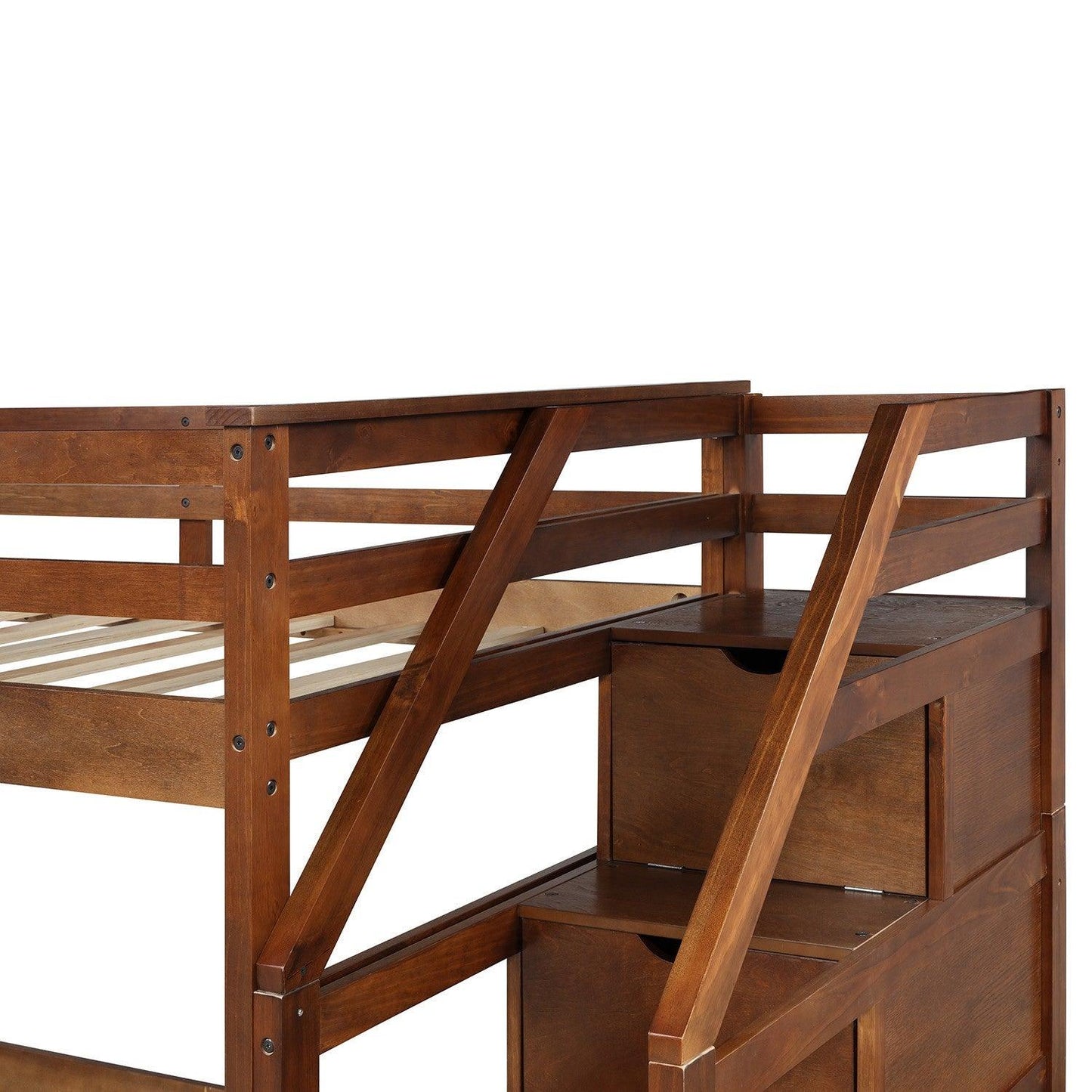 Walnut Twin Over Twin Bunk Bed with Trundle - FurniFindUSA