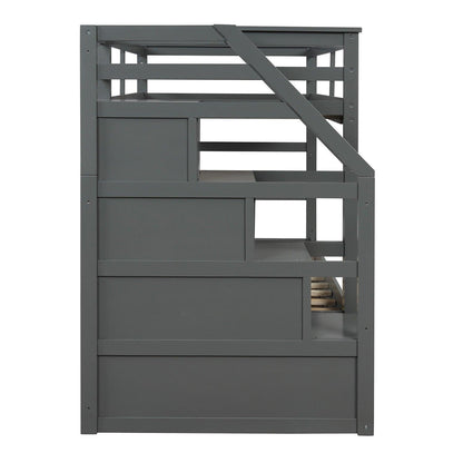 Gray Twin Over Twin Bunk Bed with Trundle - FurniFindUSA