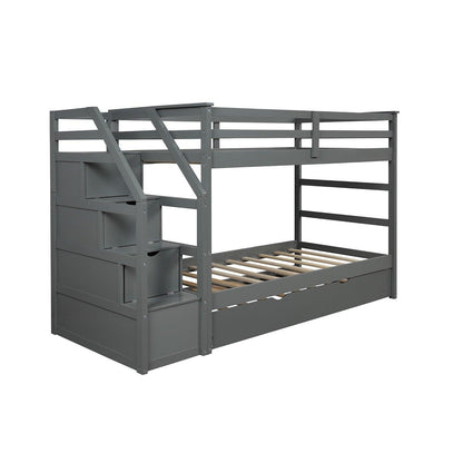 Gray Twin Over Twin Bunk Bed with Trundle - FurniFindUSA