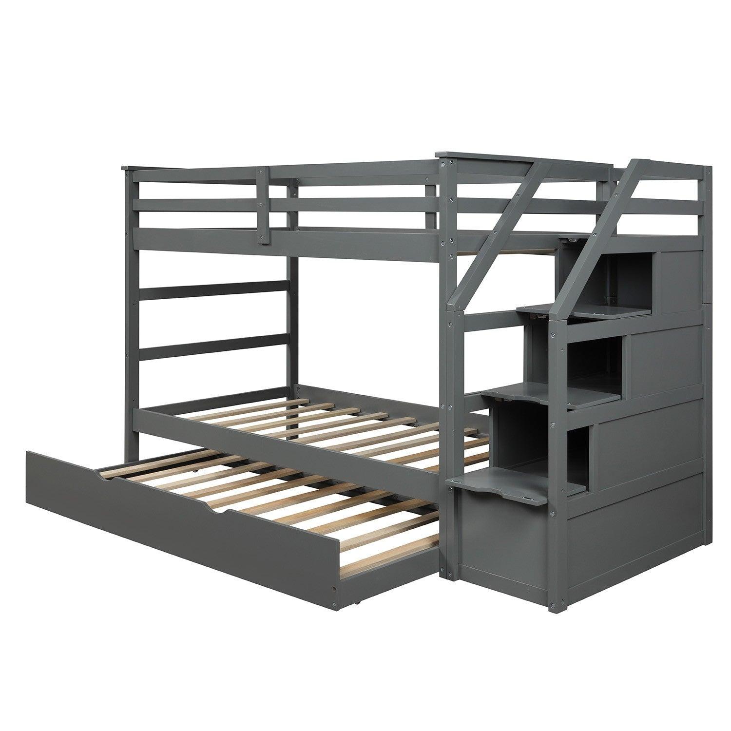 Gray Twin Over Twin Bunk Bed with Trundle - FurniFindUSA