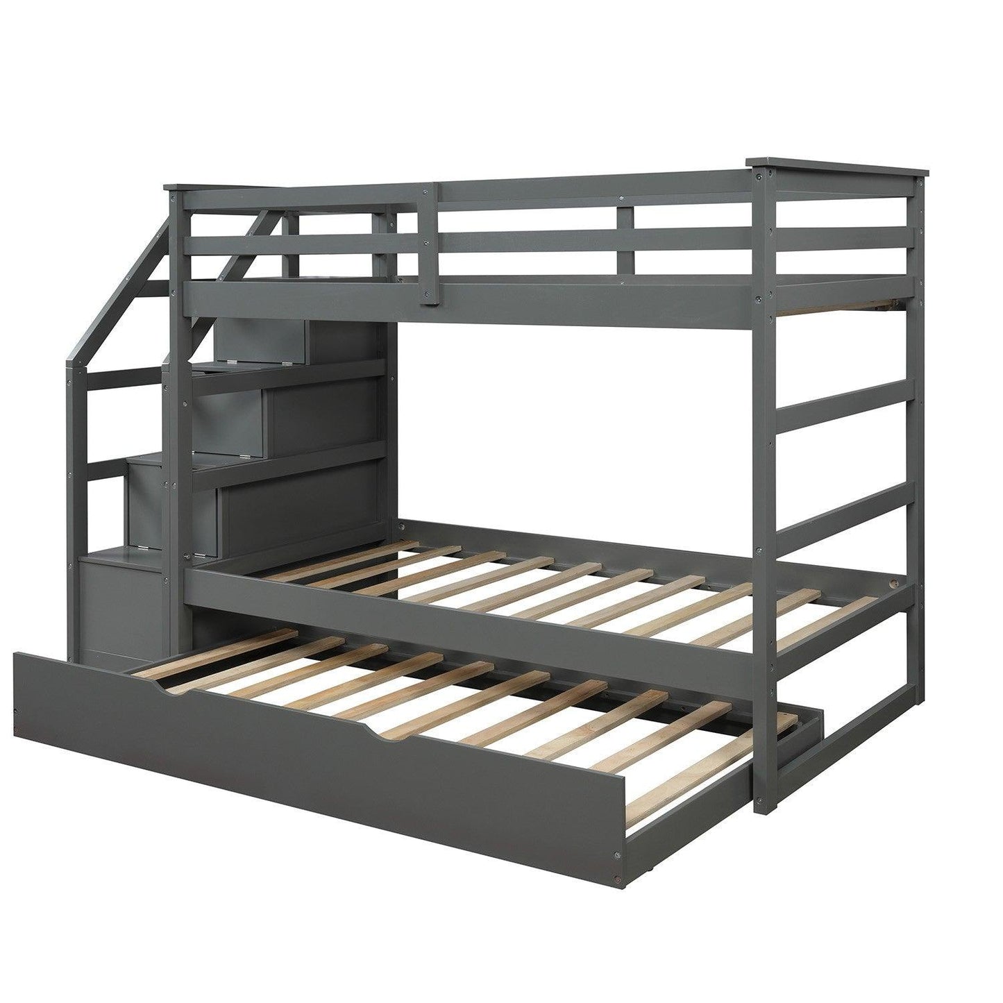 Gray Twin Over Twin Bunk Bed with Trundle - FurniFindUSA