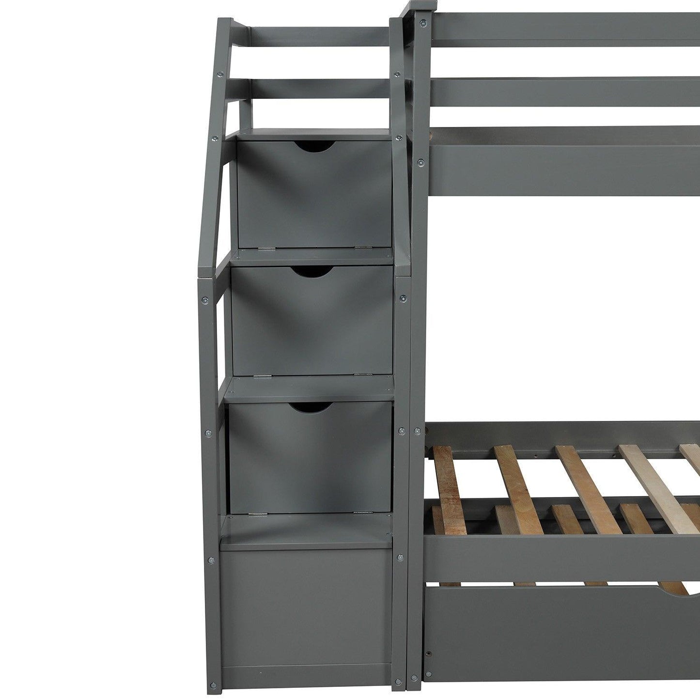 Gray Twin Over Twin Bunk Bed with Trundle - FurniFindUSA