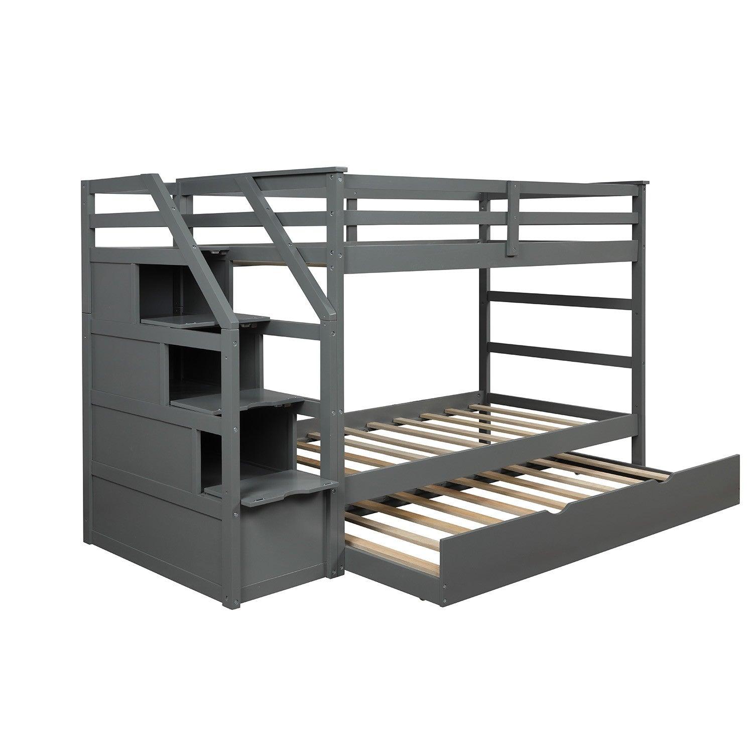 Gray Twin Over Twin Bunk Bed with Trundle - FurniFindUSA