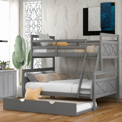 Gray Twin Over Full Size Bunk Bed with Trundle - FurniFindUSA